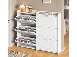 Conjunto de 2 zapateros 70 x 24 x 120 cm con 3 puertas - Blanco