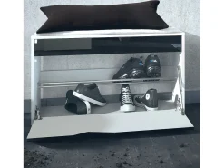 Conjunto de Armario Espoo, Recibidor con Banco Zapatero, 2 Paneles de Pared y 2 Espejos de Pared Redondos, blanco mate/negro de alto brillo