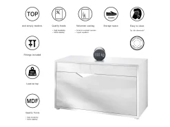 Conjunto de Armario Espoo, Recibidor con Banco Zapatero, 2 Paneles de Pared y 2 Espejos de Pared Redondos, blanco mate/negro de alto brillo