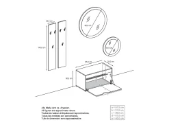 Conjunto de Armario Espoo, Recibidor con Banco Zapatero, 2 Paneles de Pared y 2 Espejos de Pared Redondos, blanco mate/gris de alto brillo
