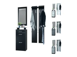 Conjunto de armario Loret V2 Mini, Carcasa en negro mate / Frente en gris arena alto brillo