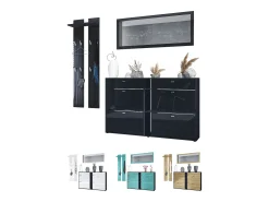Conjunto de armario Orlando con zapatero, panel de pared y espejo de pared, negro mate/roble natural