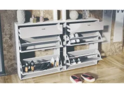 Conjunto de armario Orlando con zapatero, panel de pared y espejo de pared, blanco mate/roble natural