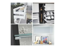 Conjunto de armario Orlando con zapatero, panel de pared y espejo de pared, negro mate/burdeos de alto brillo