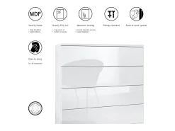 Conjunto de armario Vladon Hollywood, que consta de 1 cómoda con 4 cajones, 1 espejo y 1 juego de paneles de pared, blanco mate/blanco mate.