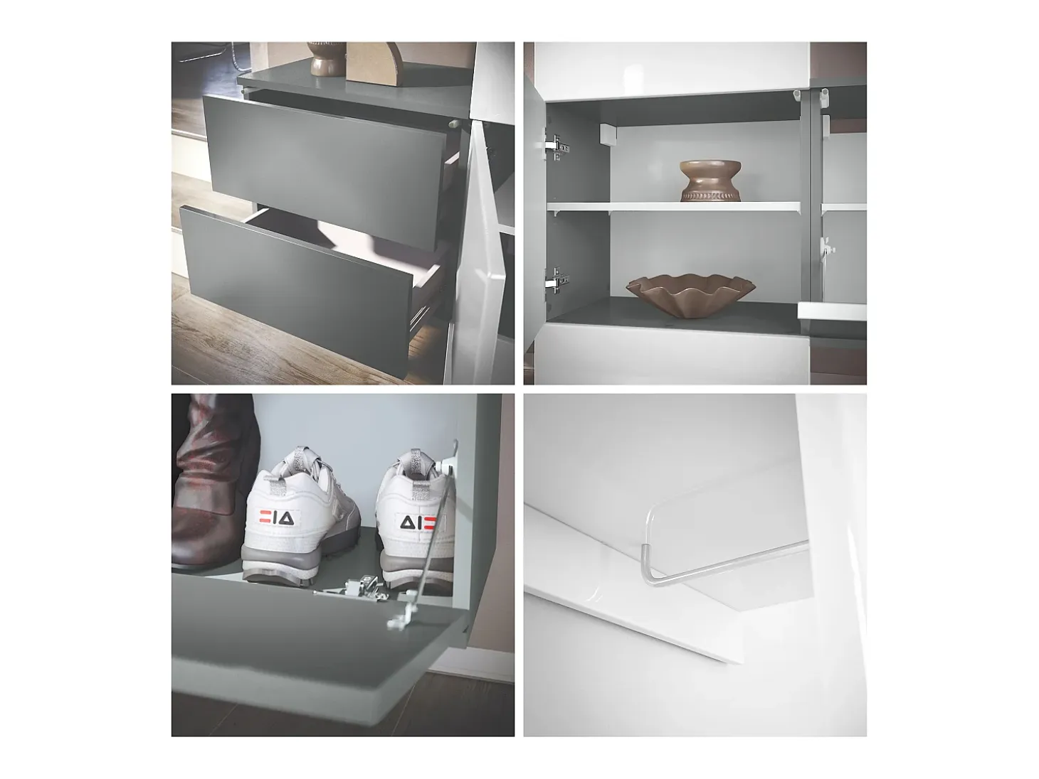 Conjunto de armario Vladon DualVista, compuesto por 1 panel para abrigos, 1 armario con cajones, 1 módulo de armario y 2 espejos, blanco mate/burdeos de alto brillo