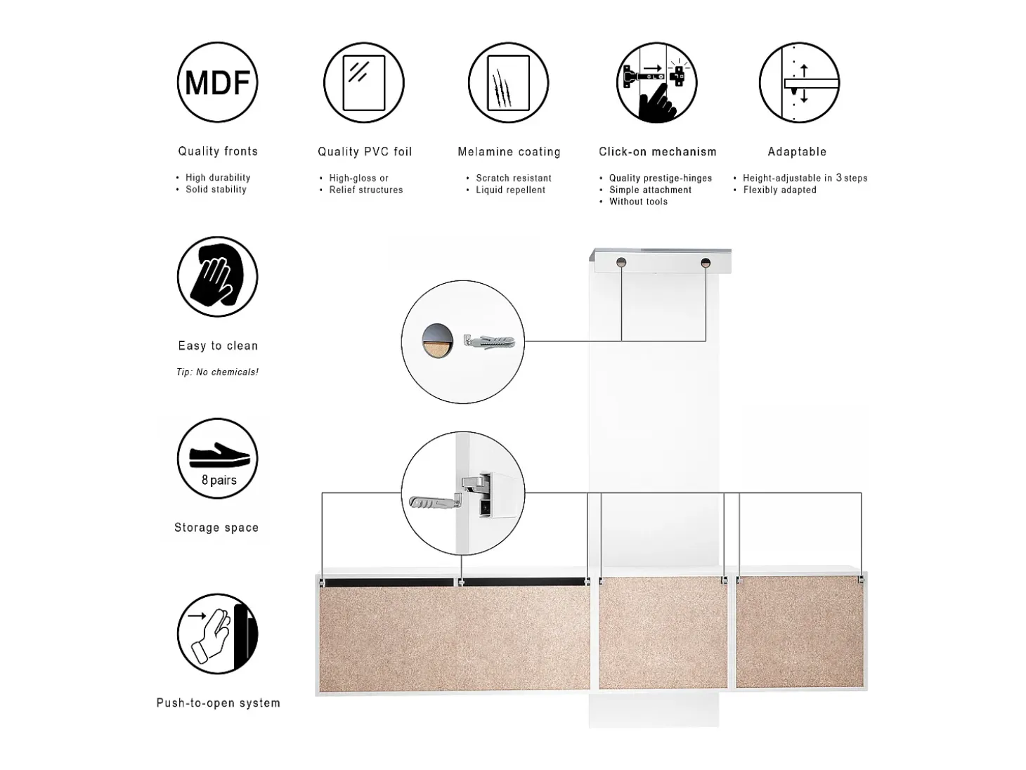 Conjunto de armario Vladon DualVista, compuesto por 1 panel para abrigos, 1 armario con cajones, 1 módulo de armario y 2 espejos, blanco mate/burdeos de alto brillo