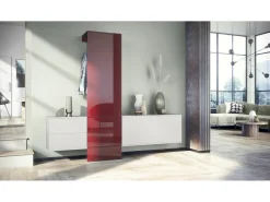 Conjunto de armario Vladon DualVista, compuesto por 1 panel para abrigos, 1 armario con cajones, 1 módulo de armario y 2 espejos, blanco mate/burdeos de alto brillo
