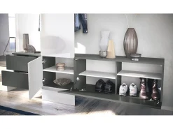 Conjunto de armario Vladon DualVista, compuesto por 1 panel para abrigos, 1 armario con cajones, 1 módulo de armario y 2 espejos, antracita mate/hormigón oxidado