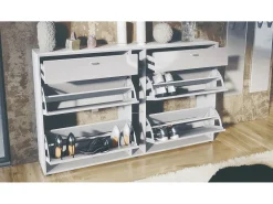 Conjunto de guardarropa Florence con zapatero y 2 espejos de pared, Hecho en ALEMANIA, blanco mate/blanco de alto brillo