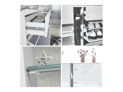 Conjunto de guardarropa Florence con zapatero y 2 espejos de pared, Hecho en ALEMANIA, blanco mate/blanco de alto brillo