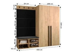 Conjunto de guardarropa Miro 5 184/184/42 (Roble/Manila 18)