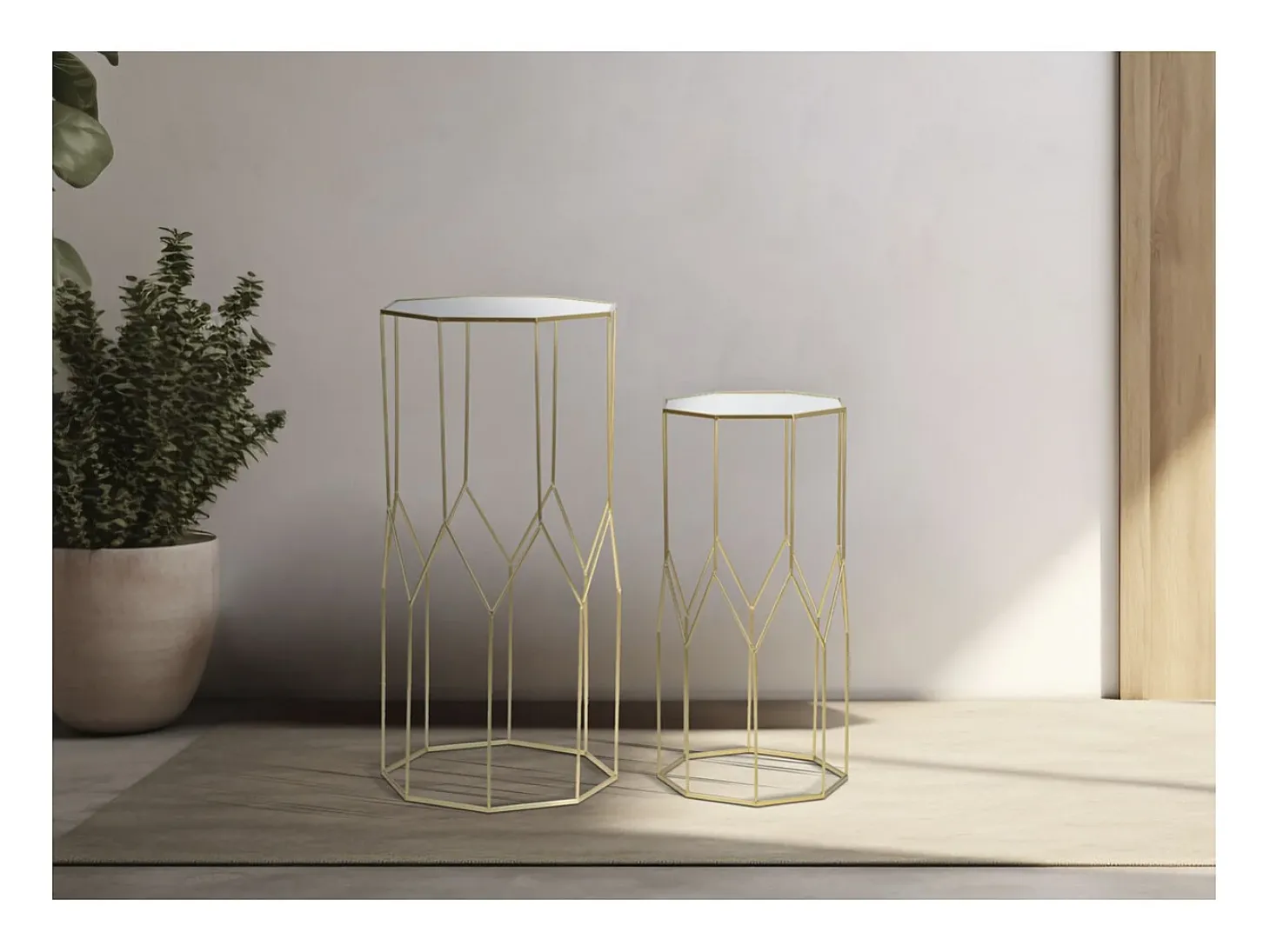 Conjunto de Mesitas Auxiliares VKH598, Oro, 50x46x100 cm, Kendra Home