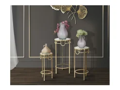 Conjunto de Mesitas Auxiliares VKH428, Oro, 33x33x70 cm, Kendra Home