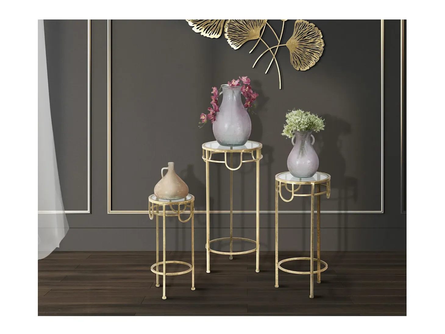 Conjunto de Mesitas Auxiliares VKH428, Oro, 33x33x70 cm, Kendra Home