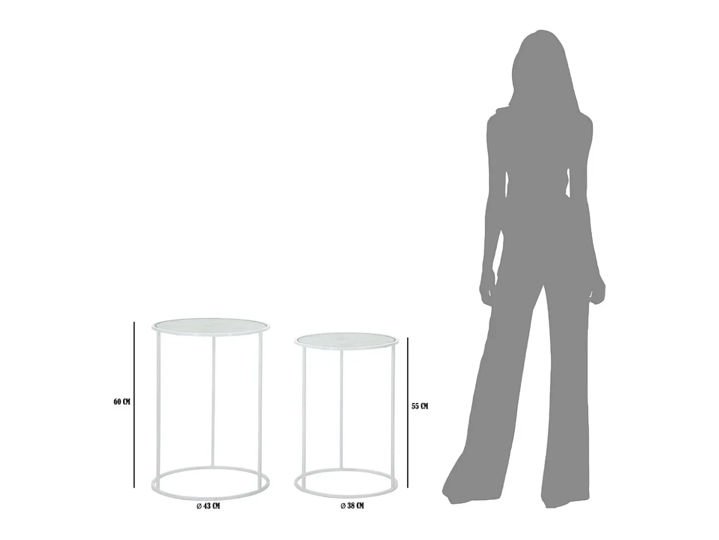 Conjunto de Mesitas Auxiliares VKH556, Blanco, 43x43x60 cm, Kendra Home