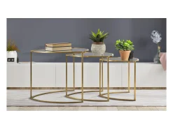 Conjunto de Mesitas Auxiliares VKH553, Oro, 60x60x50 cm, Kendra Home
