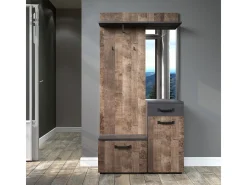 Conjunto de mueble de entrada en madera y espejo gris con espejo Kamelia
