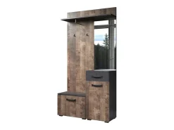 Conjunto de mueble de entrada en madera y espejo gris con espejo Kamelia