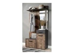 Conjunto de mueble de entrada en madera y espejo gris con espejo Kamelia