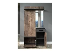 Conjunto de mueble de entrada en madera y espejo gris con espejo Kamelia