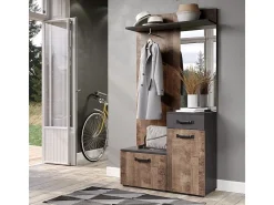 Conjunto de mueble de entrada en madera y espejo gris con espejo Kamelia