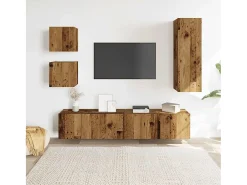 Conjunto de mueble de TV de pared de 5 piezas, madera vieja, madera de ingeniería