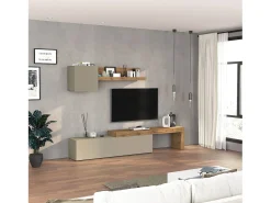 Conjunto de mueble de TV Chronos en topo mate y roble 190/350x40 cm