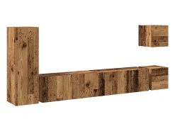 Conjunto de mueble de TV de pared de 5 piezas, madera vieja, madera de ingeniería