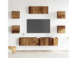 Conjunto de mueble de TV de pared de 5 piezas, madera vieja