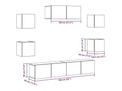 Conjunto de mueble de TV de pared de 5 piezas, madera vieja