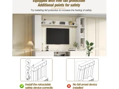 Conjunto de mueble de TV 4 piezas - mueble de TV + 2 muebles de pared + estante de pared - 1 puerta y 2 puertas abatibles - blanco