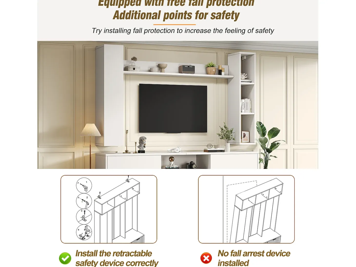 Conjunto de mueble de TV 4 piezas - mueble de TV + 2 muebles de pared + estante de pared - 1 puerta y 2 puertas abatibles - blanco