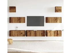 Conjunto de mueble de TV de pared de 7 piezas, madera envejecida, madera de ingeniería