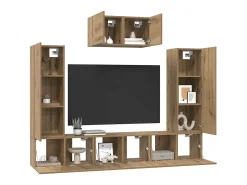 Conjunto de mueble de TV de 7 piezas, roble hecho a mano, 180 x 30 x 120 cm