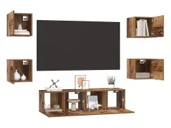 Conjunto de mueble de TV de 6 piezas Madera antigua Mediano 120 x 30 x 30 cm