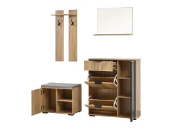 Conjunto de muebles de entrada de 4 piezas - Color madera y negro
