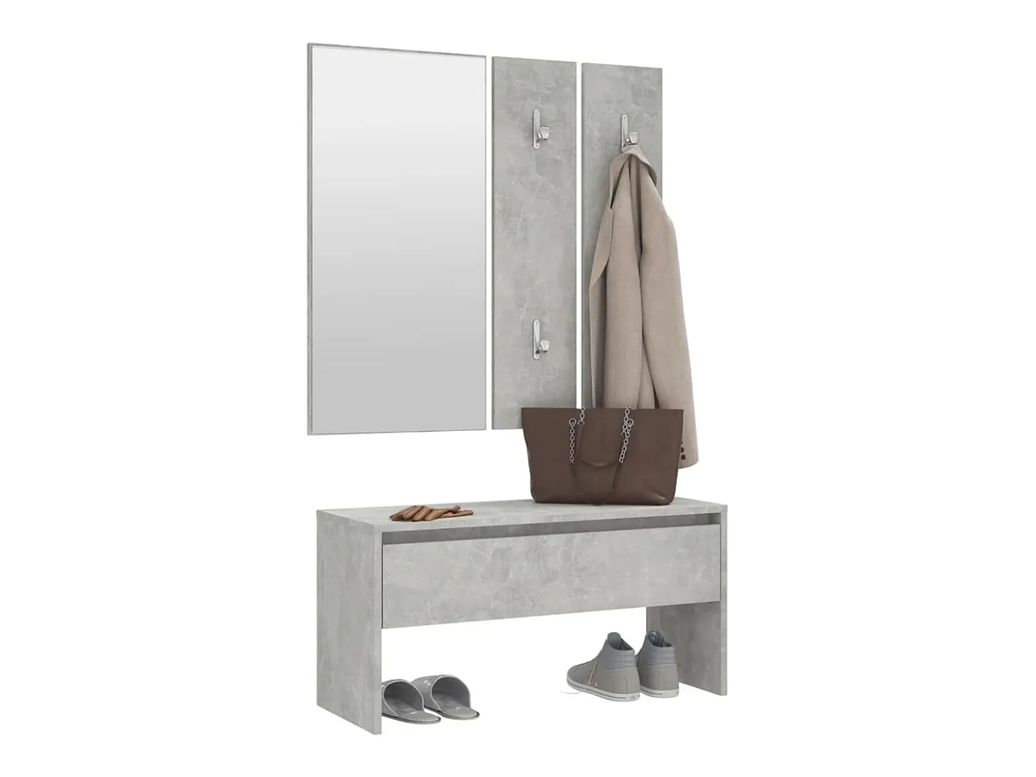Conjunto de muebles de pasillo de madera de ingeniería de hormigón gris