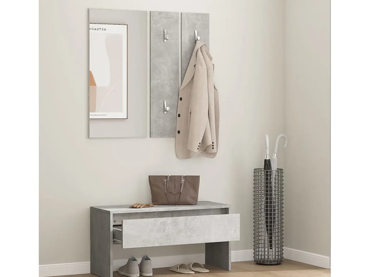 Conjunto de muebles de pasillo de madera de ingeniería de hormigón gris