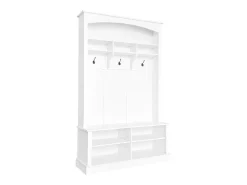 Conjunto de perchero con banco y estante, 3 ganchos para colgar, estantes abiertos, tablero de partículas, blanco, (Alto 190 x Ancho 120 x Fondo 40 cm)