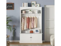 Conjunto de recibidor - 120 x 40 x 190 cm - Perchero con banco zapatero + armario - Aglomerado - Blanco