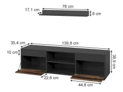 Conjunto de salón negro/antiguo 139.8x35.4x38.9 berno