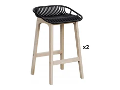 Conjunto de sillas de isla y bar MALMO de roble de 65 cm con asiento de plástico