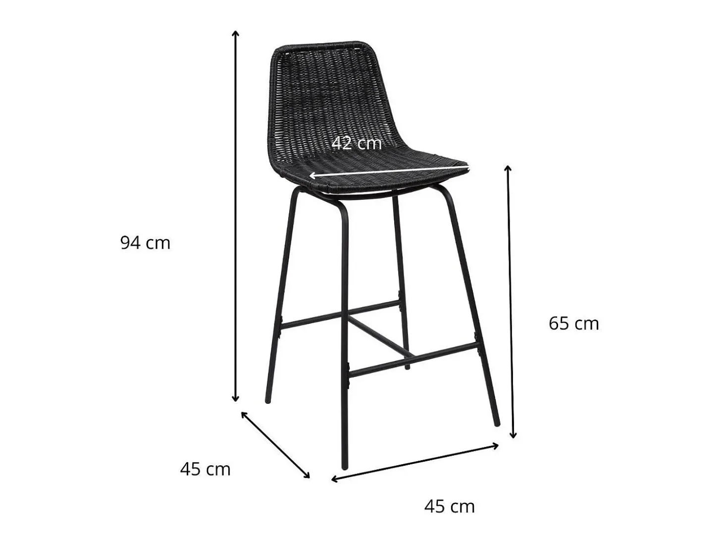 Conjunto de taburetes de bar e isla de metal con asiento de ratán 65cm KUTA