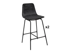 Conjunto de taburetes de bar e isla de metal con asiento de ratán 65cm KUTA