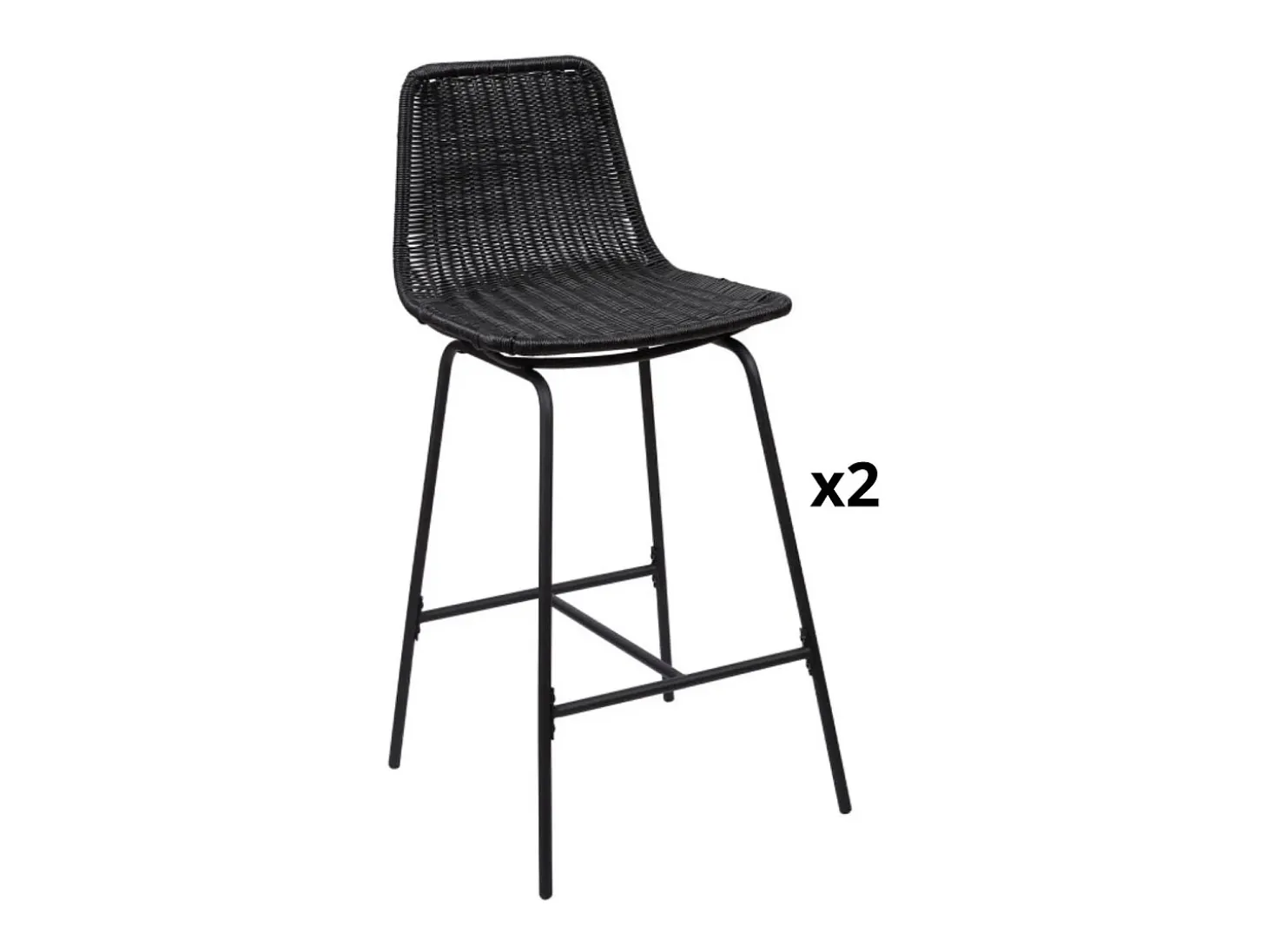 Conjunto de taburetes de bar e isla de metal con asiento de ratán 65cm KUTA