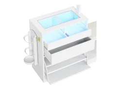 Conjunto de vestidor de entrada 163×35×161 cm - con barra para colgar ropa y espejo - banco para zapatos y mueble para zapatos - con iluminación LED - Blanco