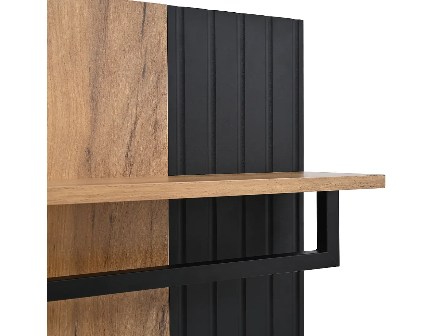 Conjunto de vestidor de entrada - 1 perchero y 1 mueble para zapatos - con cojín y 3 ganchos - Natural + Negro