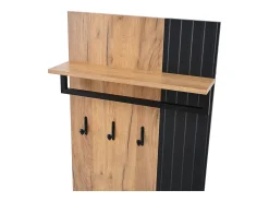 Conjunto de vestidor de entrada - 1 perchero y 1 mueble para zapatos - con cojín y 3 ganchos - Natural + Negro