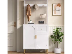 Conjunto de vestidor de entrada 80x35x175.5 cm - 2 puertas y 1 cajón - con 3 ganchos - Estantes regulables - MDF - Blanco